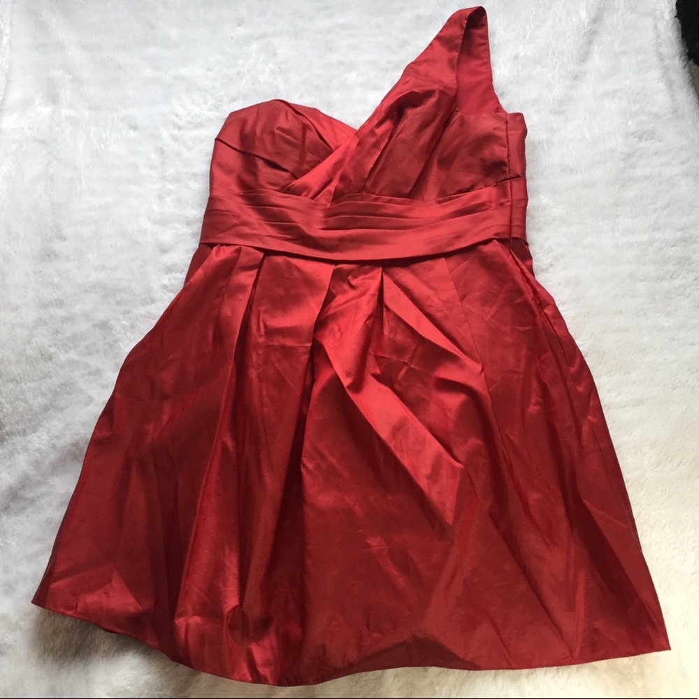 One Strap Red Metallic Bridesmaid Dress